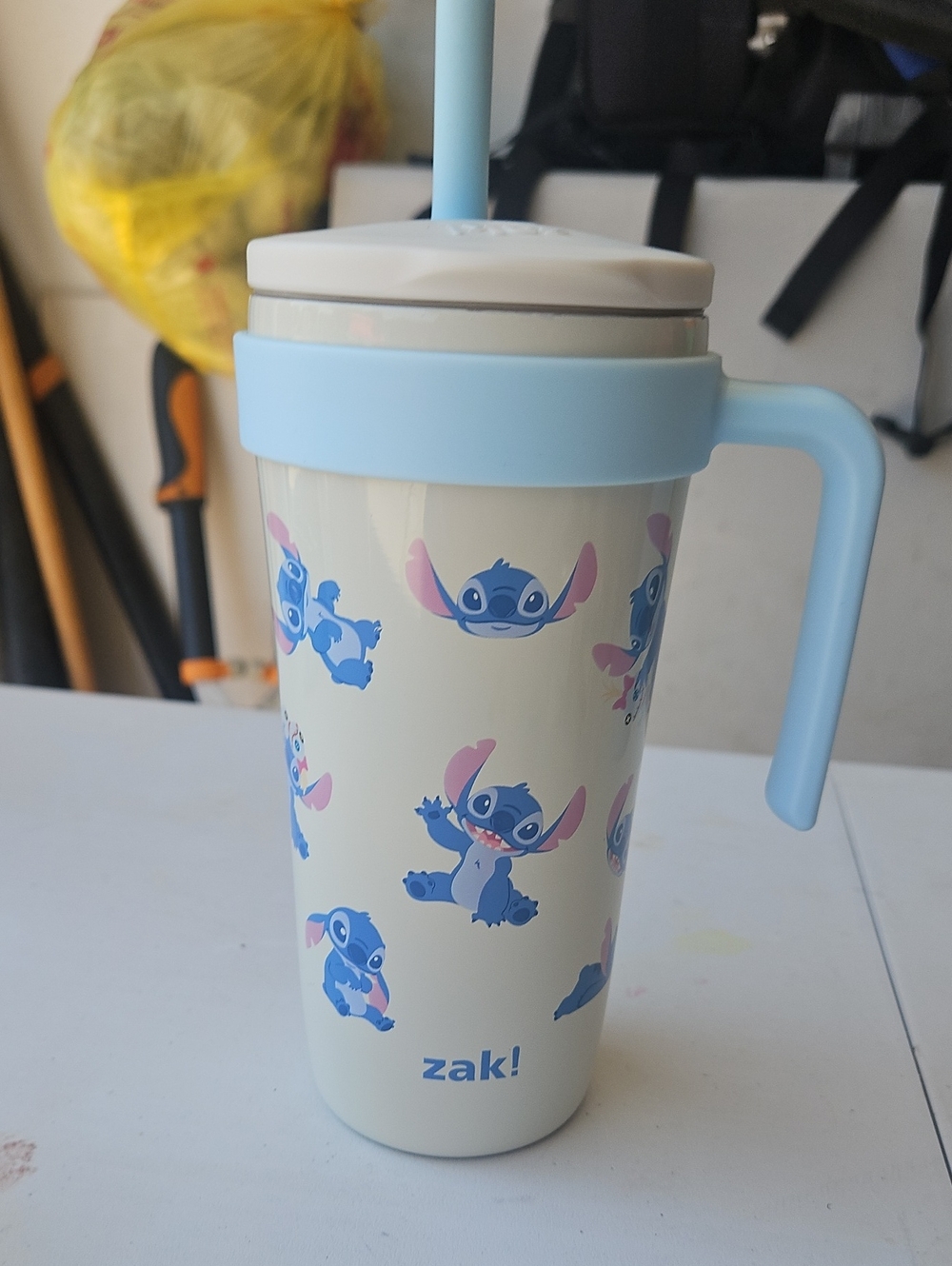 zak! Blue Stitch Character Travel Mug with Handle and Straw